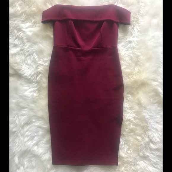 Lulu’s Burgundy Red Off the Shoulder Dress - Picture 2 of 4